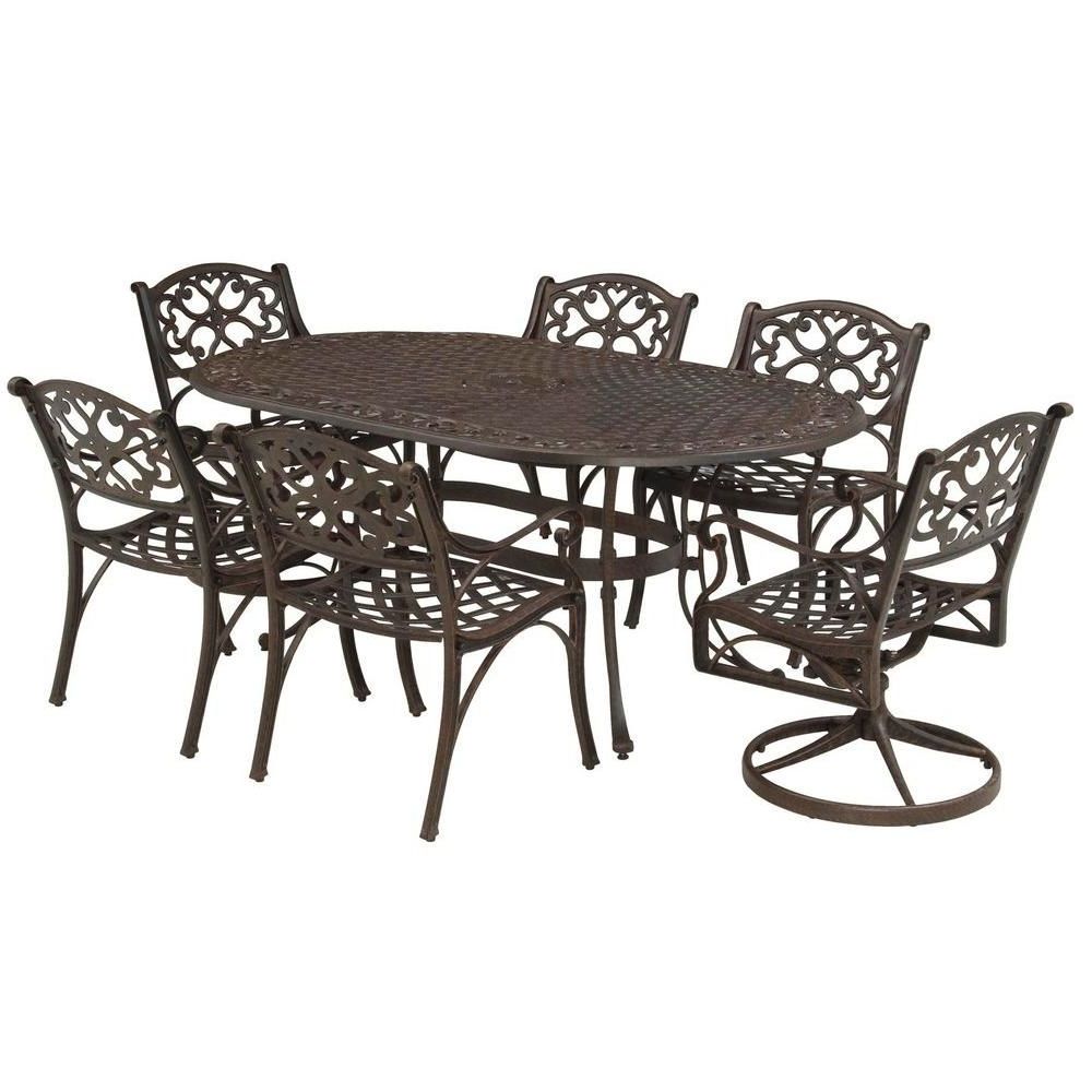 7 Piece Outdoor Oval Dining Sets Within Well Liked Homestyles Biscayne Bronze 7 Piece Patio Dining Set (4 Stationary/ (View 13 of 15)