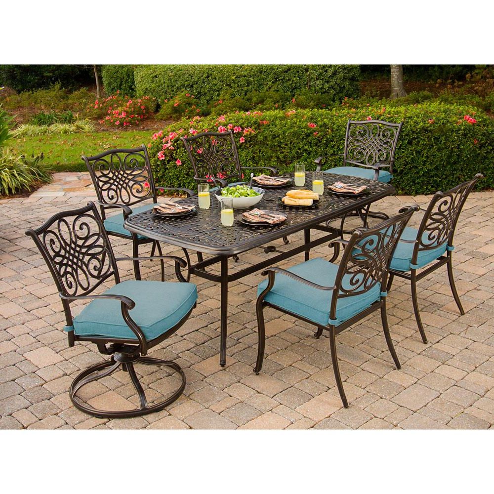 7 Piece Patio Dining Sets With Cushions Intended For Preferred Hanover Traditions 7 Piece Aluminum Outdoor Rectangular Patio Dining (View 10 of 15)