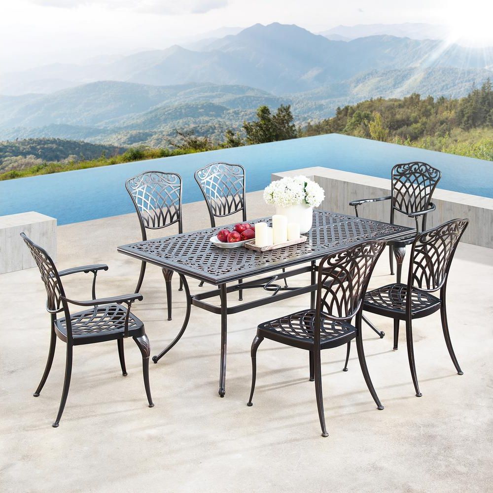 7 Piece Rectangular Patio Dining Sets In Most Recent Oakland Living Luxurious Ornate Antique Copper 7 Piece Aluminium (View 2 of 15)