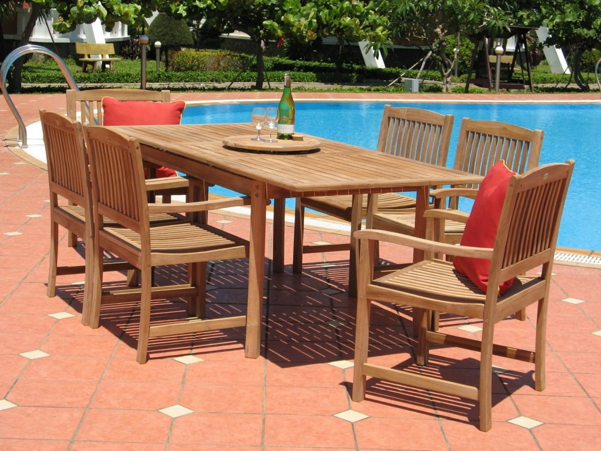 7 Piece Teak Wood Dining Sets For Best And Newest Pebble Lane Living 7 Piece Teak Patio Dining Set – Patio Table (View 7 of 15)