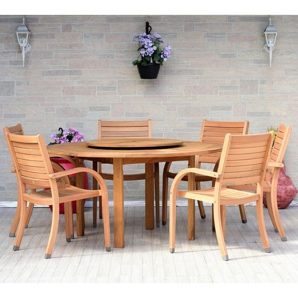 7 Piece Teak Wood Dining Sets For Most Recent Gonilla 7 Piece Teak Finish Patio Dining Set With Lazy Susan (View 9 of 15)