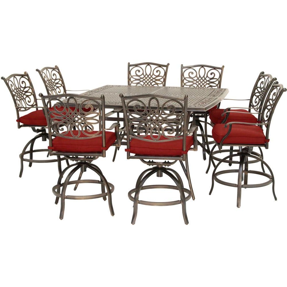 9 Piece Outdoor Square Dining Sets For Preferred Hanover Traditions 9 Piece Aluminum Outdoor Dining Set With Red (View 8 of 15)