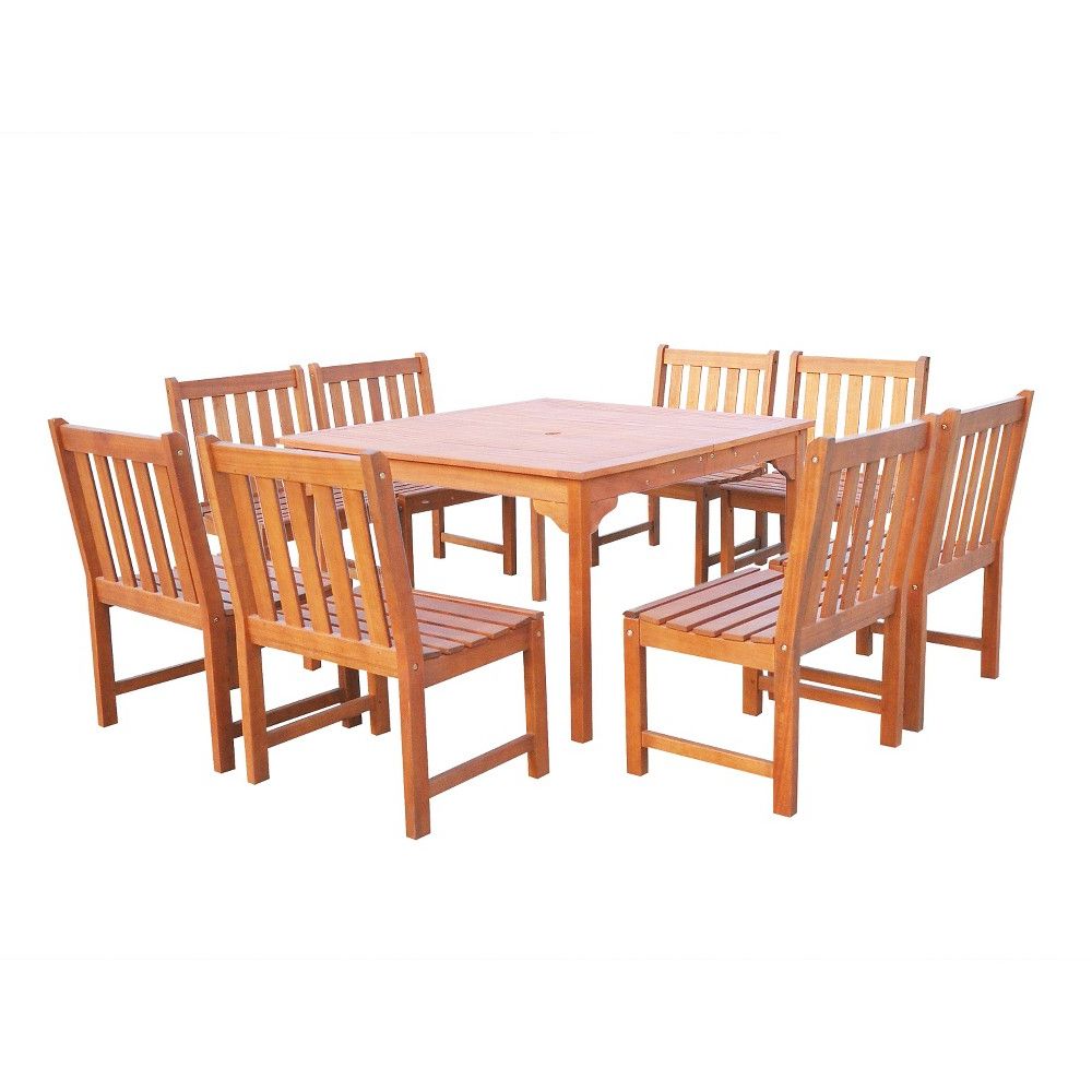 9 Piece Outdoor Square Dining Sets With Regard To Well Known Vifah Malibu Eco Friendly 9 Piece Outdoor Hardwood Dining Set With (View 6 of 15)