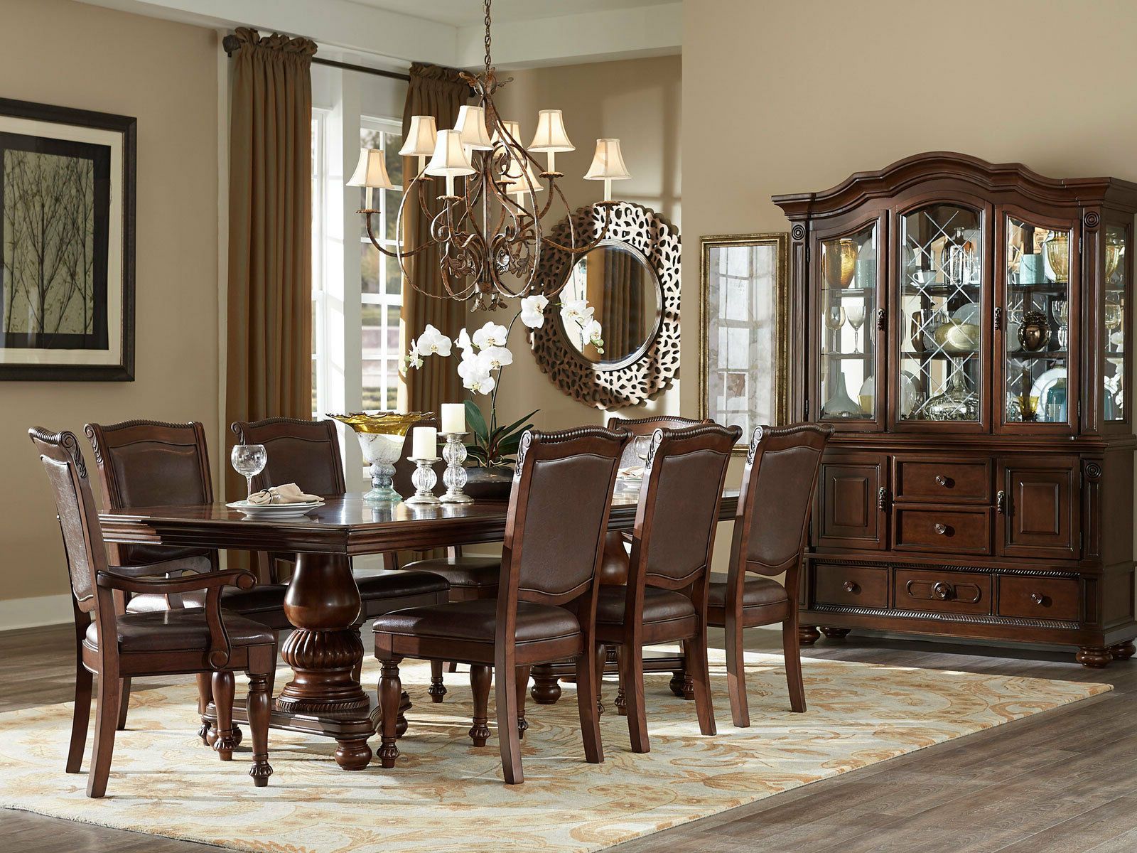 9 Piece Square Dining Sets In Most Popular New 9 Piece Traditional Brown Dining Room Rectangular Table And  (View 15 of 15)