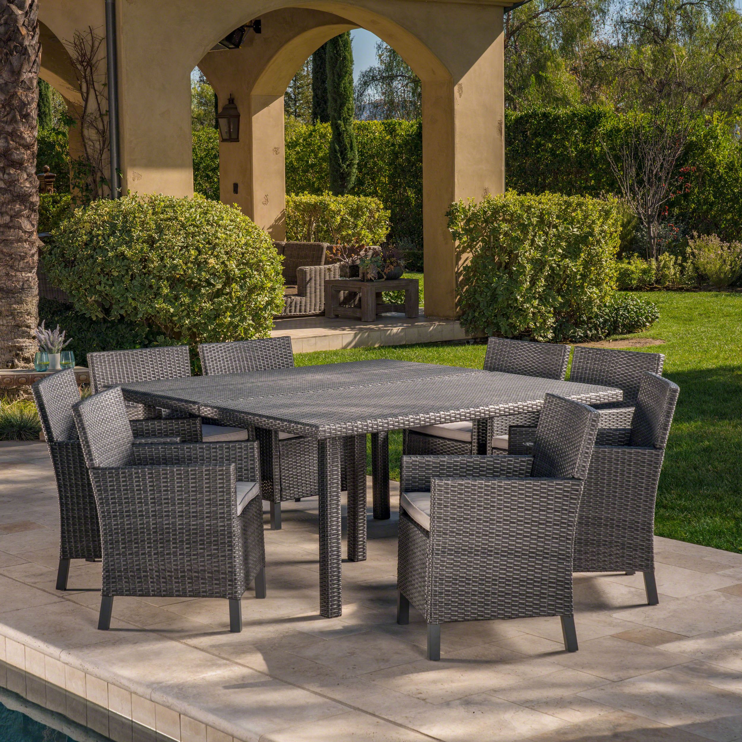9 Piece Square Patio Dining Sets Inside 2020 Alice Outdoor 9 Piece Wicker Square Dining Set With Water Resistant (View 5 of 15)
