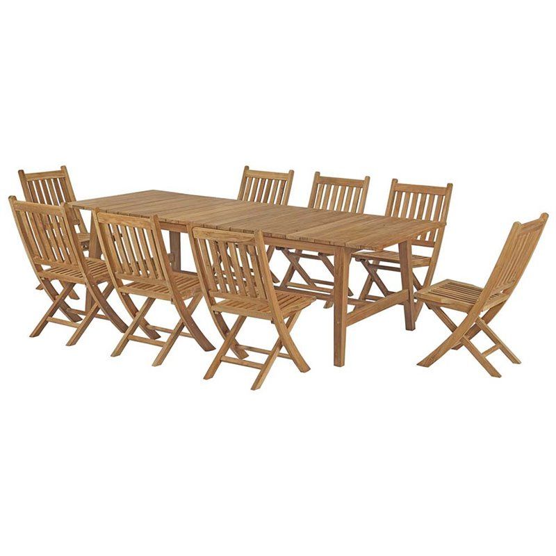 9 Piece Teak Outdoor Dining Sets Intended For Famous Modway Marina 9 Piece Outdoor Patio Teak Outdoor Dining Set In Natural (View 14 of 15)