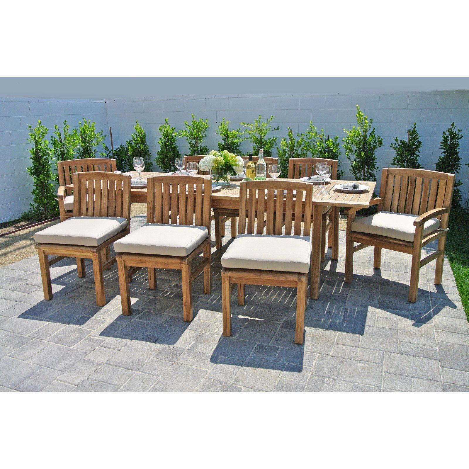 9 Piece Teak Outdoor Dining Sets Intended For Most Popular Outdoor Willow Creek Huntington 9 Piece Teak Patio Dining Set Canvas (View 2 of 15)