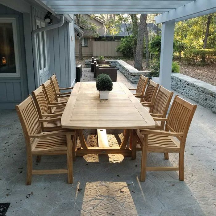 9 Piece Teak Outdoor Square Dining Sets With Regard To Most Up To Date Royal Teak Collection P28 9 Piece Teak Patio Dining Set With 84/ (View 13 of 15)