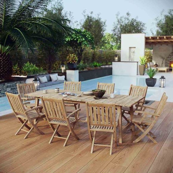 9 Piece Teak Wood Outdoor Dining Sets For Fashionable Marina 9 Piece Outdoor Patio Teak Outdoor Dining Set In Natural  Modern (View 14 of 15)