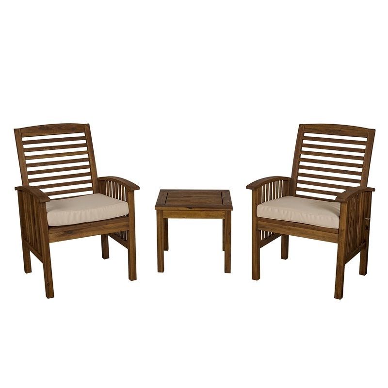 Acacia Wood Patio Chairs And Side Table – Dark Brown – Owc3cgdb With Most Up To Date Dark Brown Wood Outdoor Chairs (View 15 of 15)