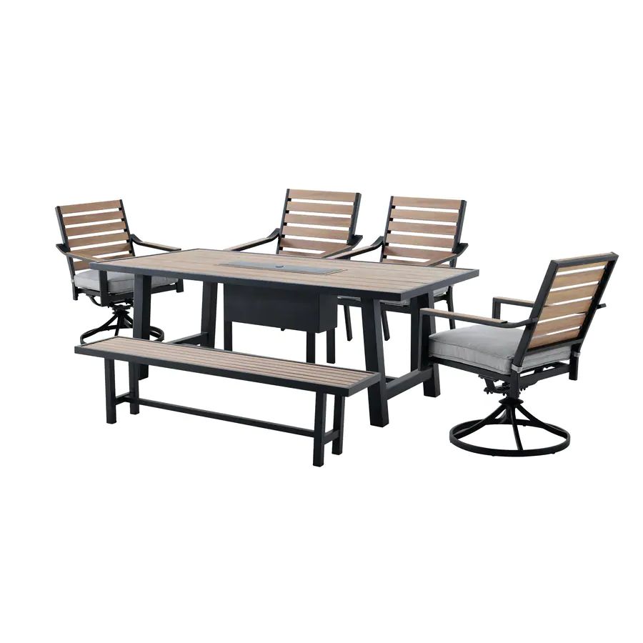 Allen + Roth Fairway Oaks 6 Piece Patio Dining Set With Bench At Lowes Intended For Most Recently Released Dark Brown 6 Piece Patio Dining Sets (View 8 of 15)