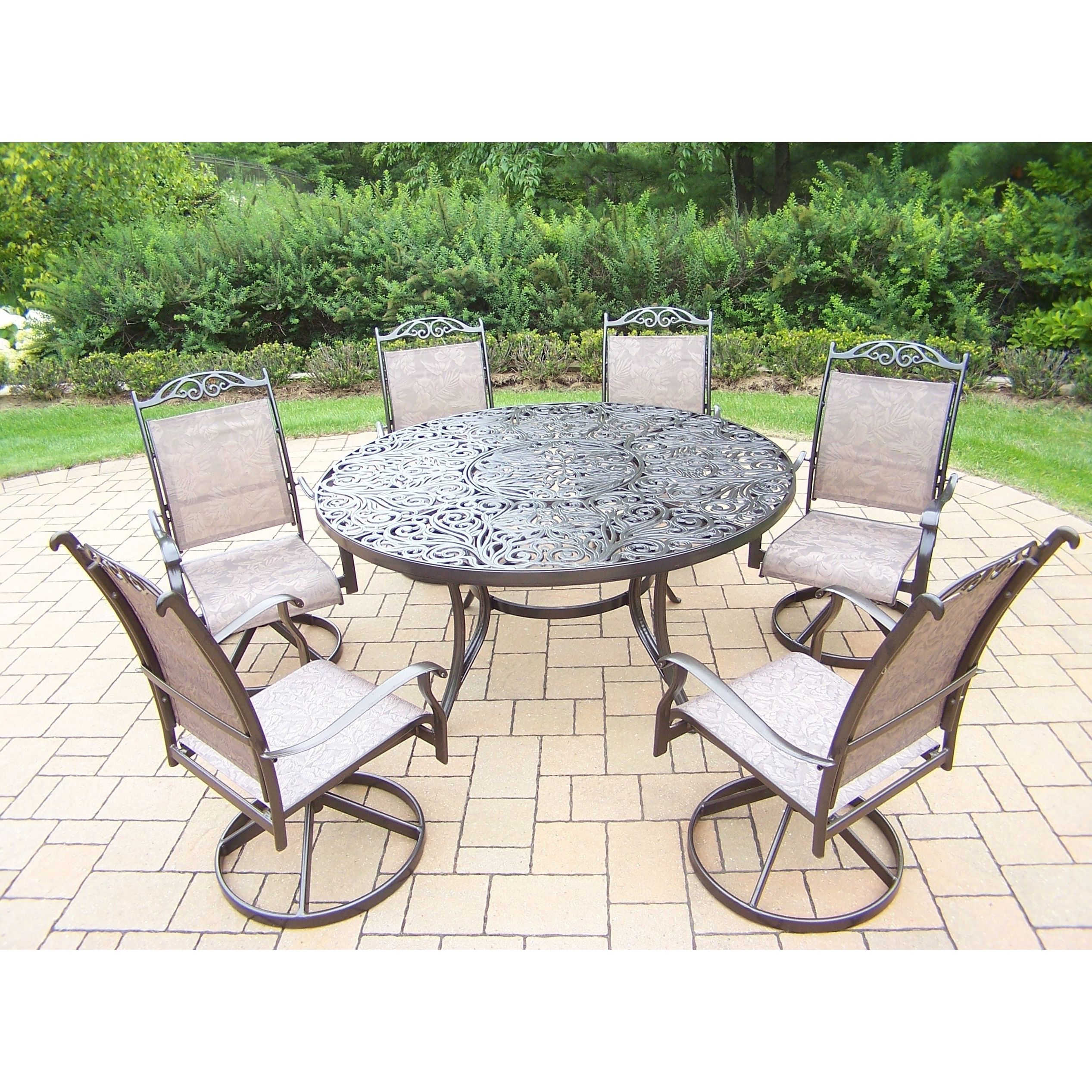 Aluminum 7 Piece Outdoor Patio Dining Set With 6 Swivel Brown 7 Piece Intended For Famous 7 Piece Patio Dining Sets (View 6 of 15)