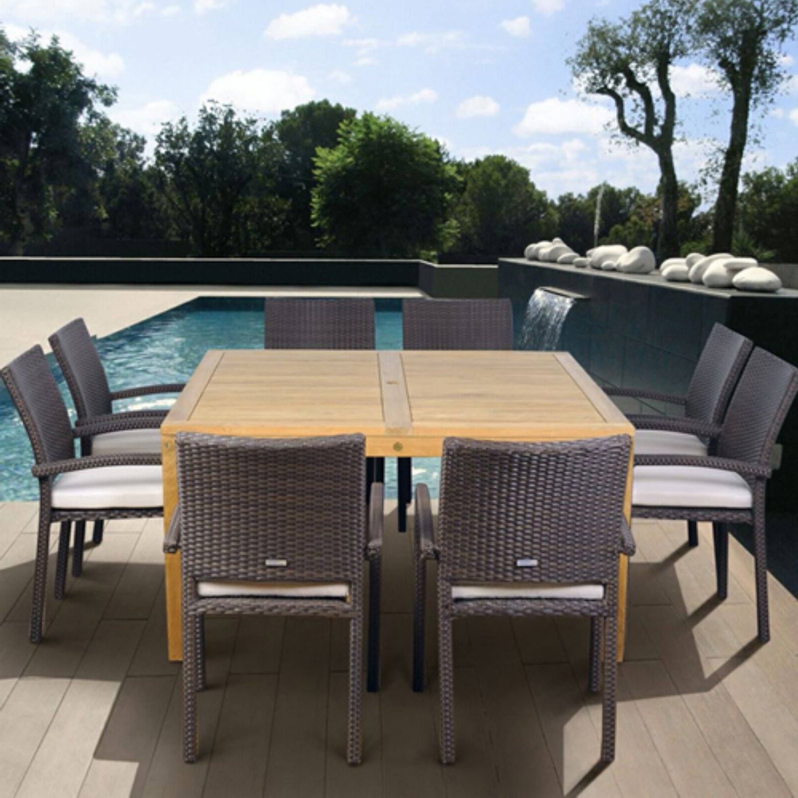 Amazonia Davenport 9 Piece Teak/wicker Square Patio Dining Set Intended For Widely Used Square 9 Piece Outdoor Dining Sets (View 14 of 15)