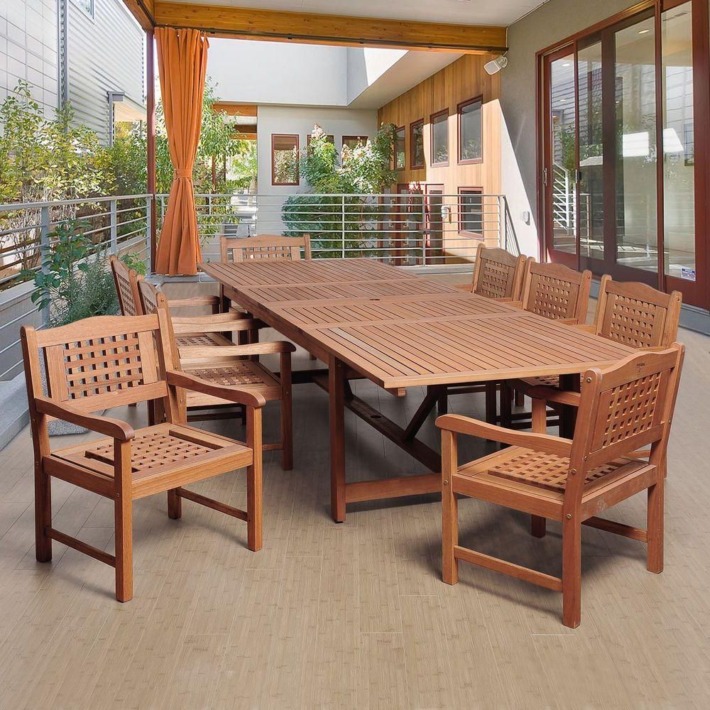 Amazonia Dominique 9 Piece Eucalyptus Extendable Rectangular Patio In Most Popular 9 Piece Square Patio Dining Sets (View 8 of 15)
