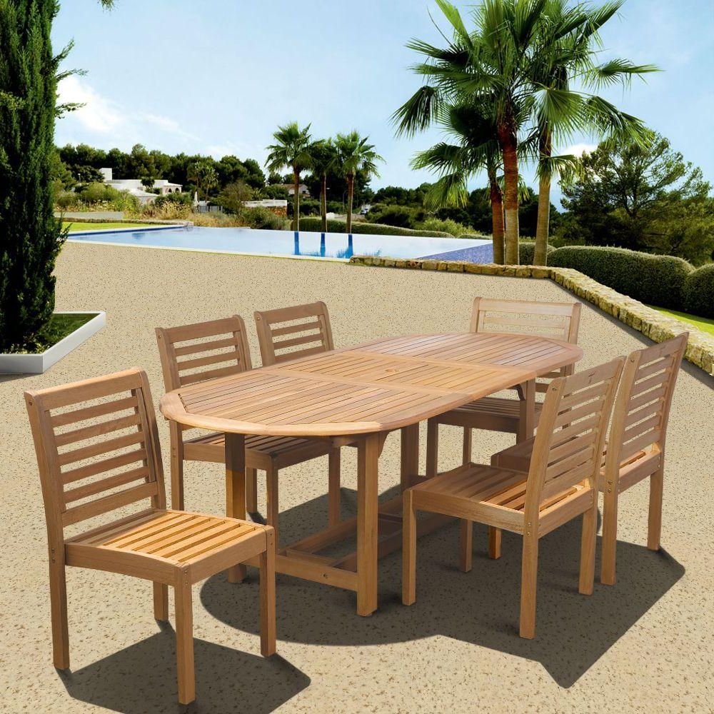 Amazonia Eucalyptus 7 Piece Armless Oval Extendable Patio Dining Set Bt Throughout Widely Used 7 Piece Outdoor Oval Dining Sets (View 7 of 15)