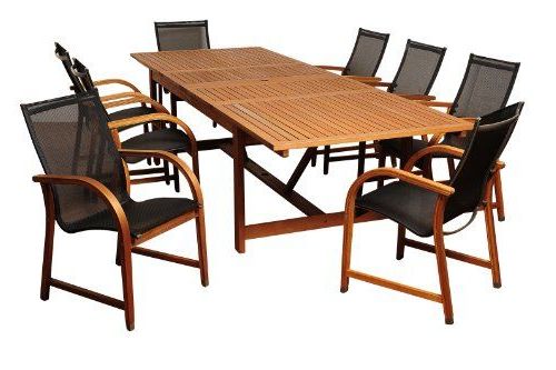 Amazonia Franklin 9piece Eucalyptus Extendable Rectangular Dining Set For Most Recent Black Eucalyptus Outdoor Patio Seating Sets (View 6 of 15)