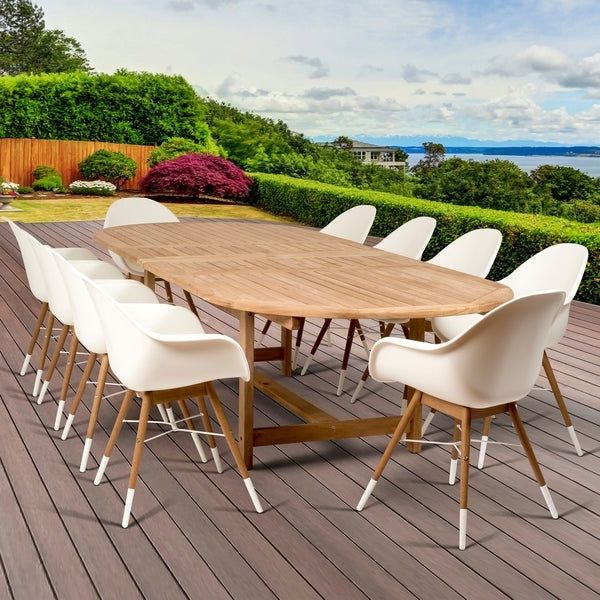 Amazonia Hawaii Deluxe 11 Piece Double Extendable Rectangular Patio With Regard To Fashionable Rectangular Teak And Eucalyptus Patio Dining Sets (View 9 of 15)