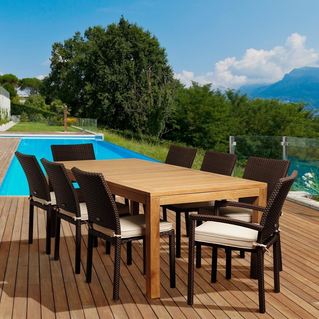 Amazonia Roy 9 Piece Rectangular Teak/synthetic Wicker Patio Dining Set Throughout Widely Used White Rectangular Patio Dining Sets (View 2 of 15)