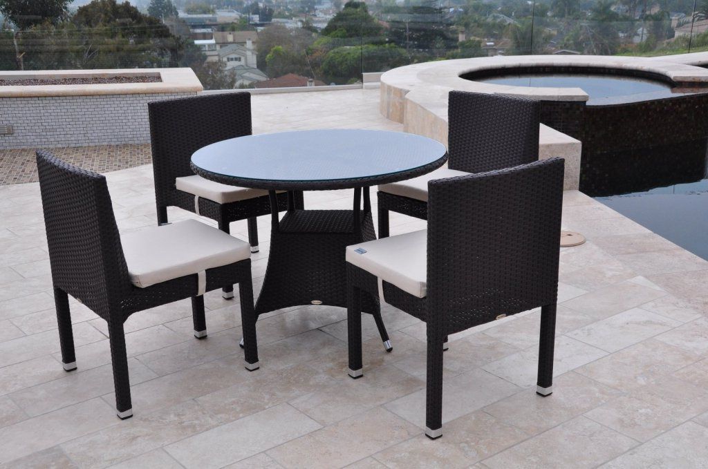 Armless Round Dining Sets In Favorite Rodondo Modern Outdoor Round Dining Set For Four With Vita Armless (View 11 of 15)