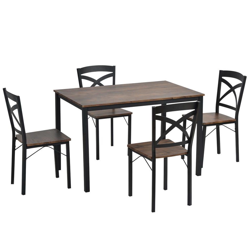 Armless Square Dining Sets For Widely Used Boyel Living Brown 5 Piece Industrial Wooden Dining Set With Metal (View 4 of 15)