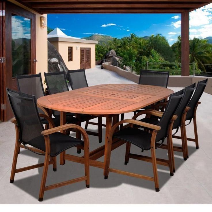 Bahamas 9 Piece Eucalyptus Extendable Oval Patio Dining Set In 2021 Inside 2019 Eucalyptus Extendable Patio Dining Sets (View 6 of 15)