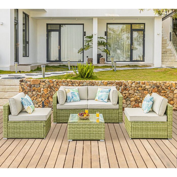 Bay Isle Home™ 5 Piece Outdoor Furniture Set Light Olive Wicker Intended For Well Liked 5 Piece 4 Seat Outdoor Patio Sets (View 15 of 15)