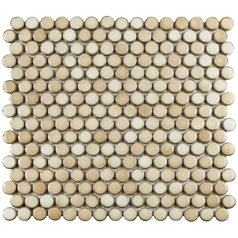 Beige Mosaic Round Outdoor Accent Tables For Most Up To Date Merola Tile Hudson Penny Round Truffle 12 In. X 12 5/8 In (View 15 of 15)