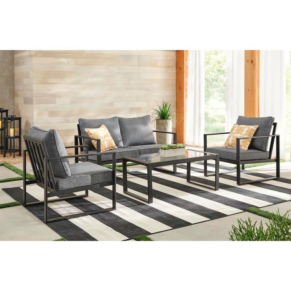 Best And Newest 4 Piece Gray Outdoor Patio Seating Sets Throughout Hampton Bay Barclay Black 4 Piece Steel Outdoor Patio Conversation Set (View 9 of 15)