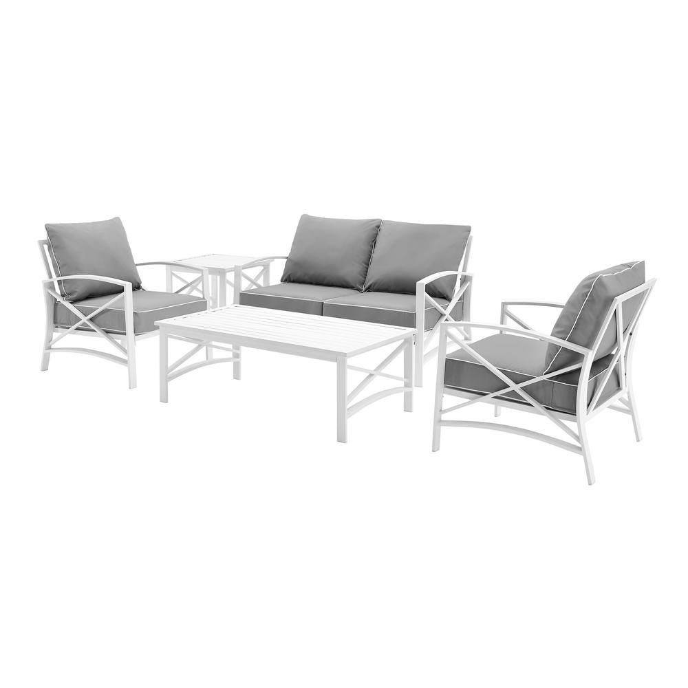 Best And Newest 5 Piece 5 Seat Outdoor Patio Sets In Crosley Kaplan White 5 Piece Metal Patio Seating Set With Grey Cushions (View 10 of 15)