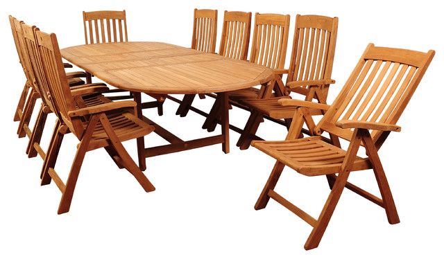 Best And Newest Amazonia Griffin 11 Piece Teak Double Extendable Oval Dining Set Throughout 11  Piece Teak Outdoor Dining Set (View 6 of 15)