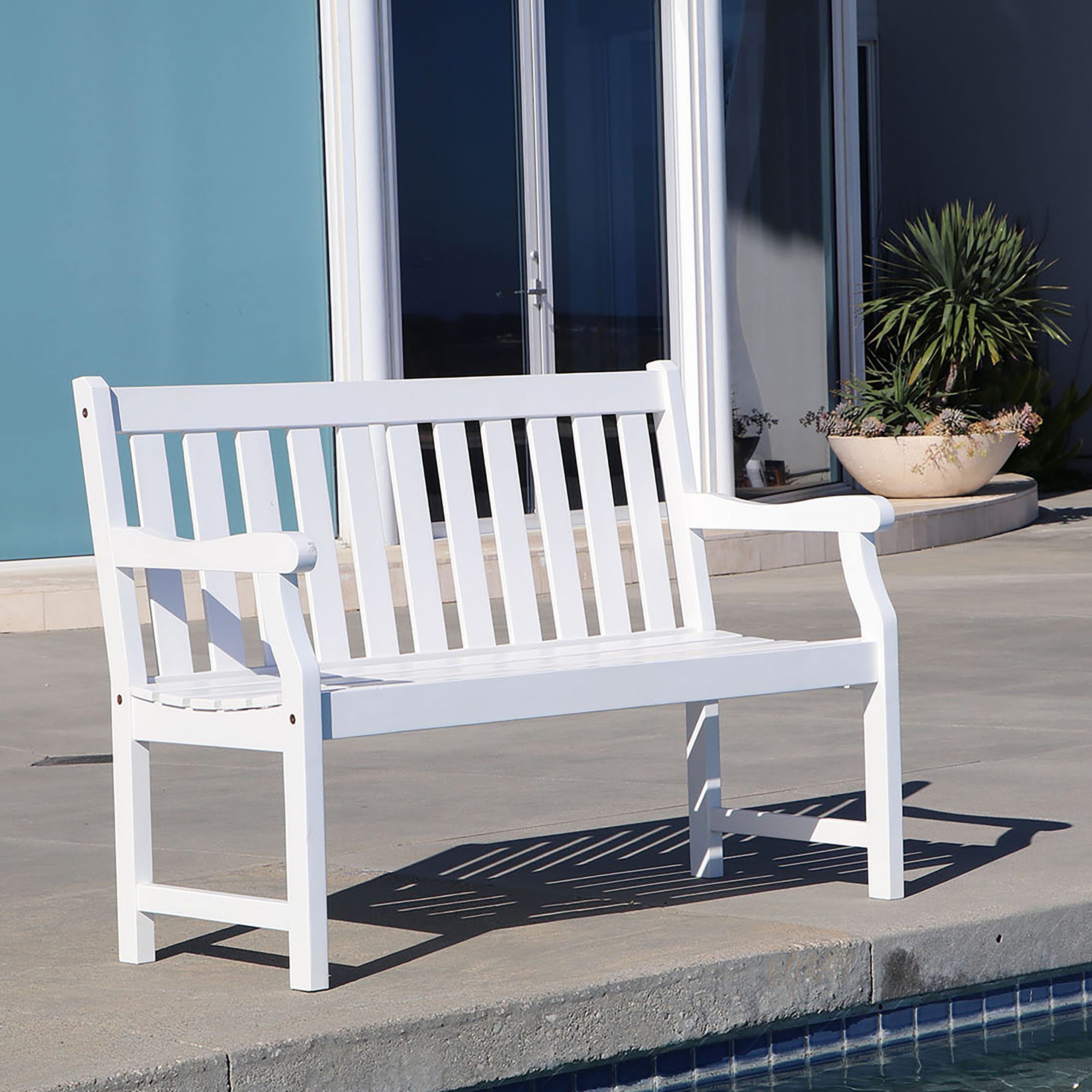 Best And Newest Bradley Eco Friendly 4 Foot Outdoor White Wood Garden Bench – Walmart Regarding White Wood Soutdoor Seating Sets (View 2 of 15)
