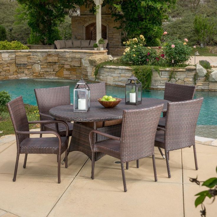 Best And Newest Brown Wicker Rectangular Patio Dining Sets Regarding Noble House Blakely Multi Brown 7 Piece Wicker Outdoor Dining Set  (View 6 of 15)