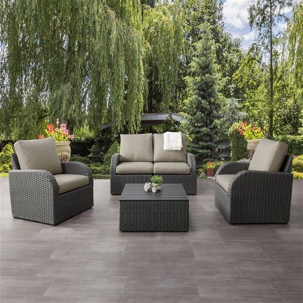 Best And Newest Corliving Patio Conversation Set, Charcoal Grey / Grey – 5pc Pcl 210 Regarding Charcoal Outdoor Conversation Seating Sets (View 7 of 15)