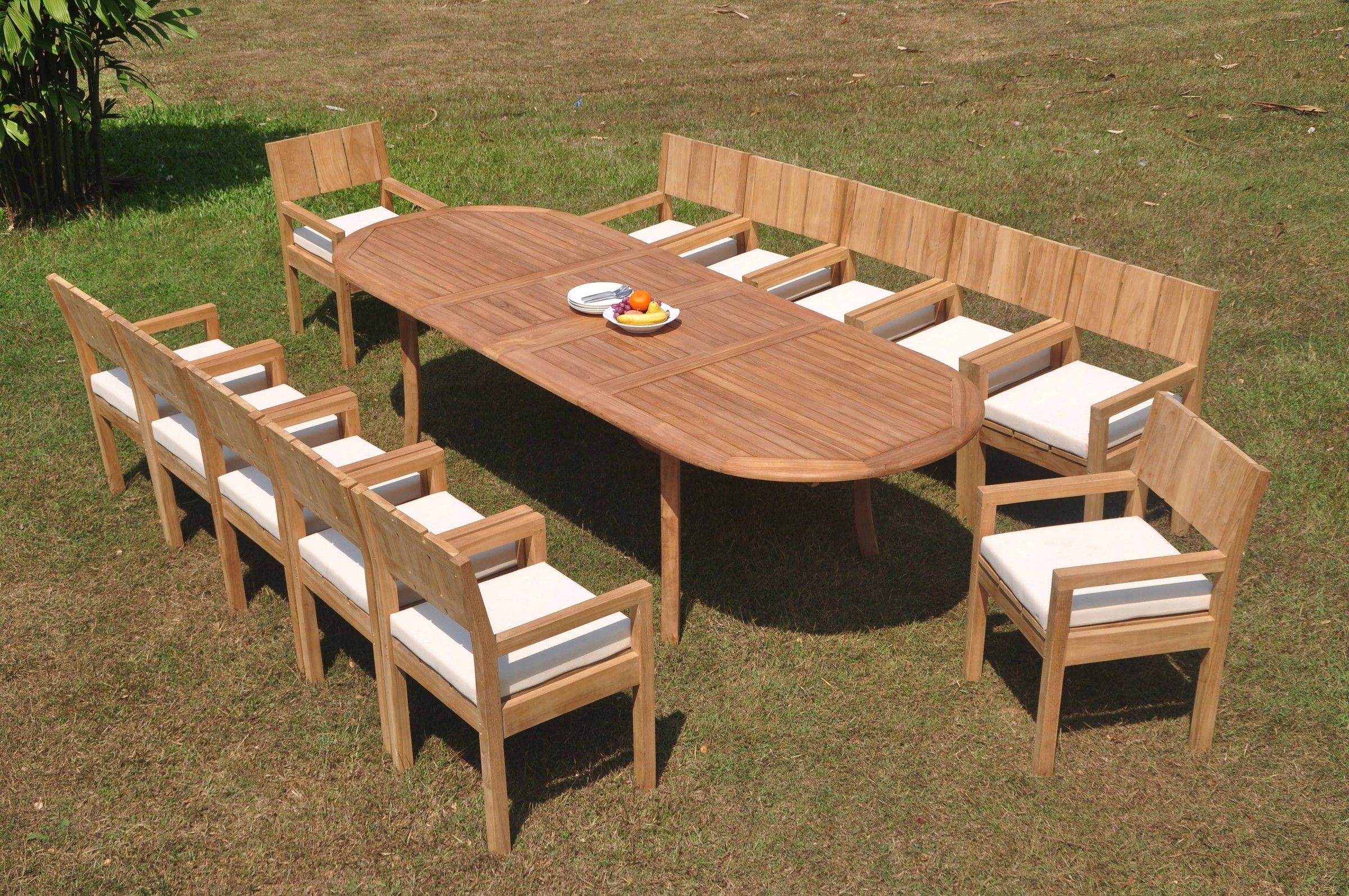 Best And Newest Grade A Teak Dining Set: 12 Seater 13 Pc: 118" Double Extension Oval With Regard To Teak Outdoor Folding Chairs Sets (View 5 of 15)