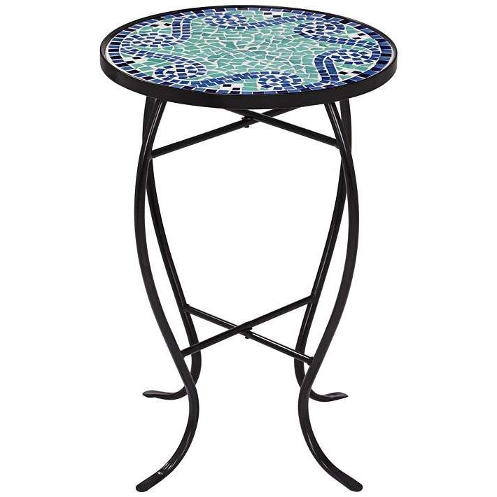 Best And Newest Mosaic Black Outdoor Accent Tables In Ocean Wave Mosaic Black Iron Outdoor Accent Table – #15a (View 4 of 15)