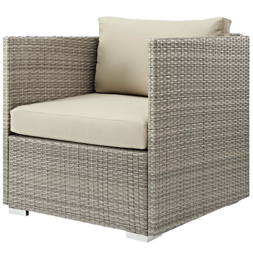 Best And Newest Repose Light Gray Rattan/fabric Outdoor Patio Arm Chairmodway Within Fabric Outdoor Wicker Armchairs (View 10 of 15)