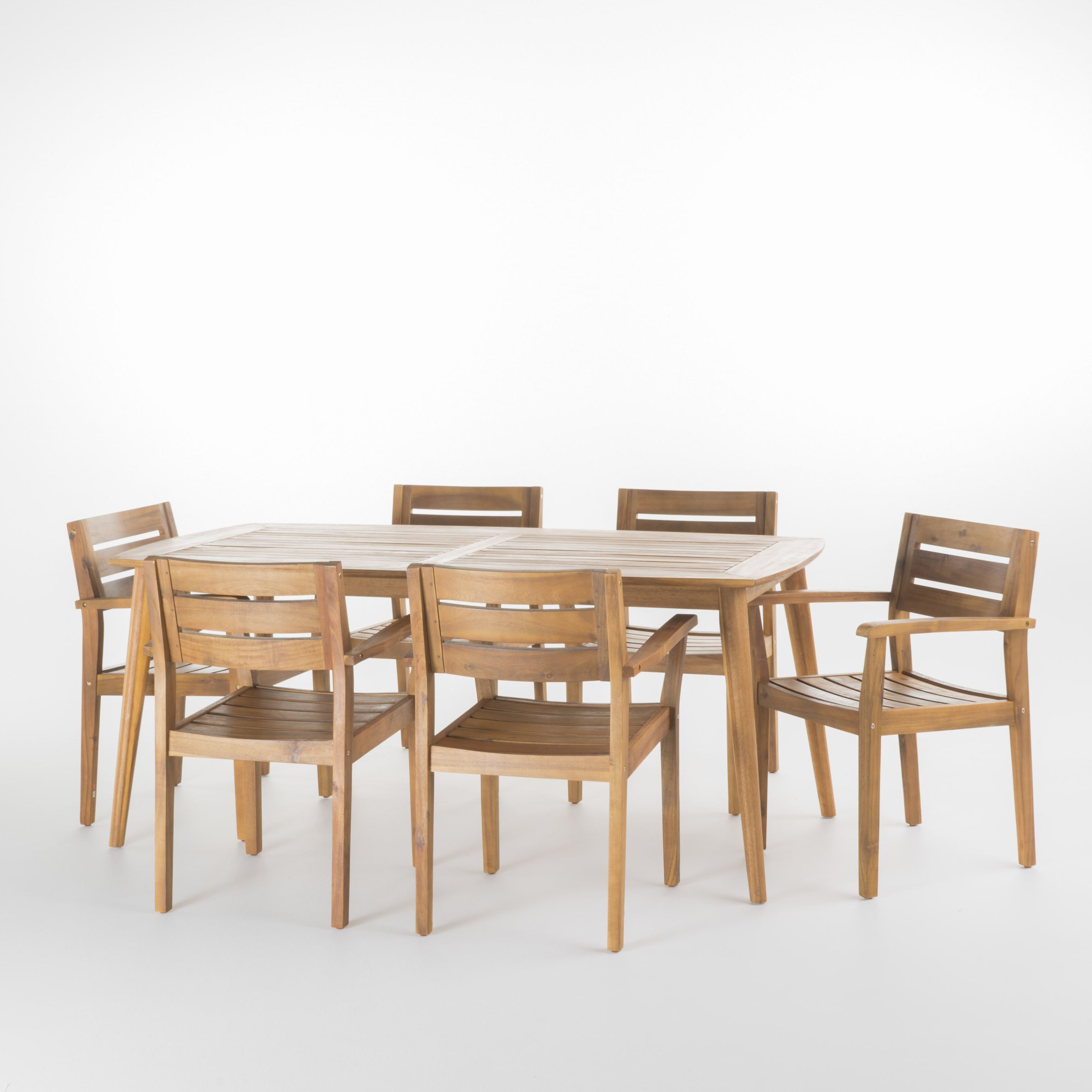 Best And Newest Stanford Outdoor Acacia Wood 7 Piece Rectangular Dining Set, Teak Pertaining To Teak Outdoor Square Dining Sets (View 15 of 15)