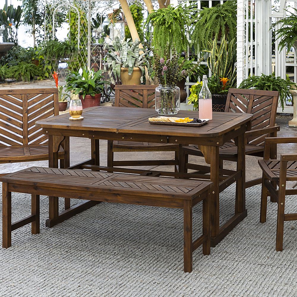 Best Buy: Walker Edison 6 Piece Windsor Extendable Patio Dining Set With Regard To Recent Dark Brown Patio Dining Sets (View 3 of 15)
