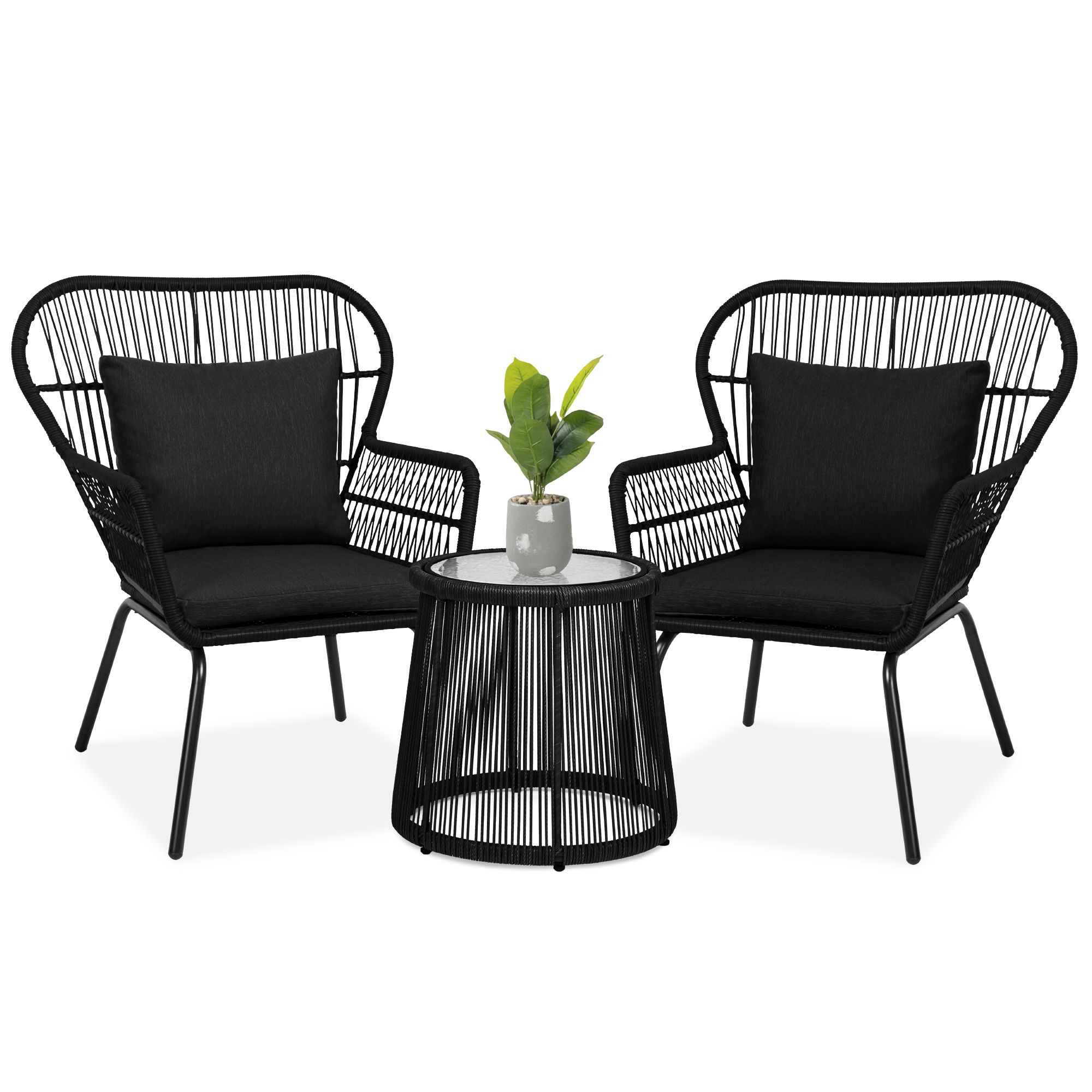 Best Choice Products 3 Piece Patio Conversation Bistro Set, Outdoor Throughout 2019 Black Cushion Patio Conversation Sets (View 8 of 15)