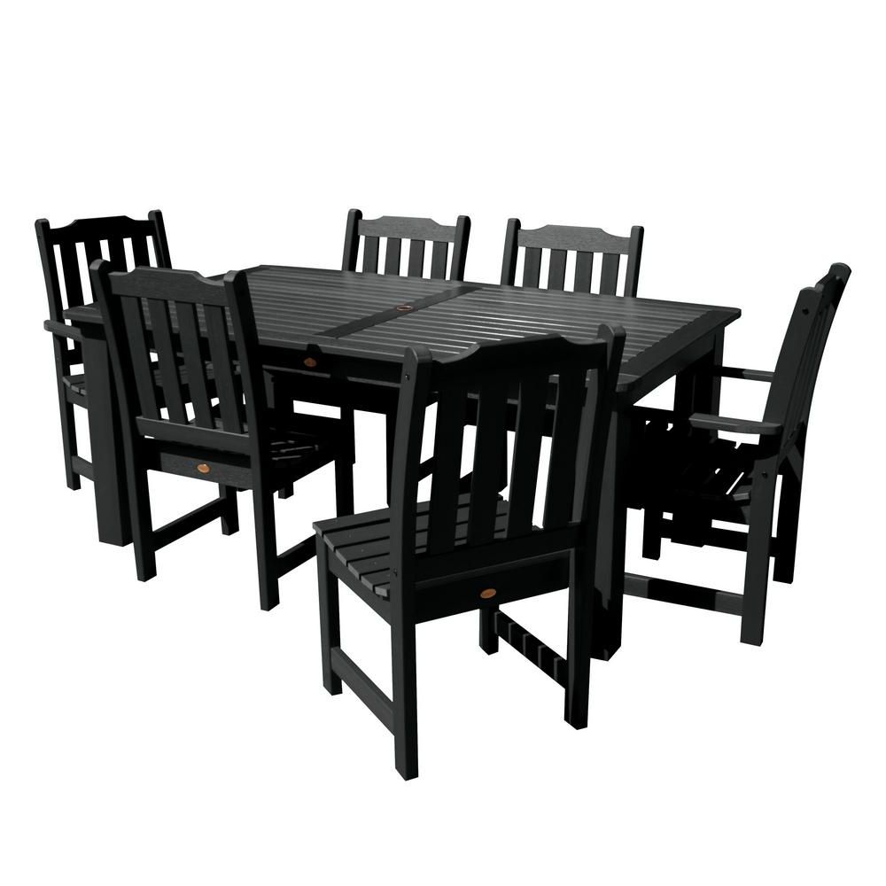 Black Medium Rectangle Patio Dining Sets For Favorite Highwood Lehigh Black 7 Piece Recycled Plastic Rectangular Outdoor (View 14 of 15)