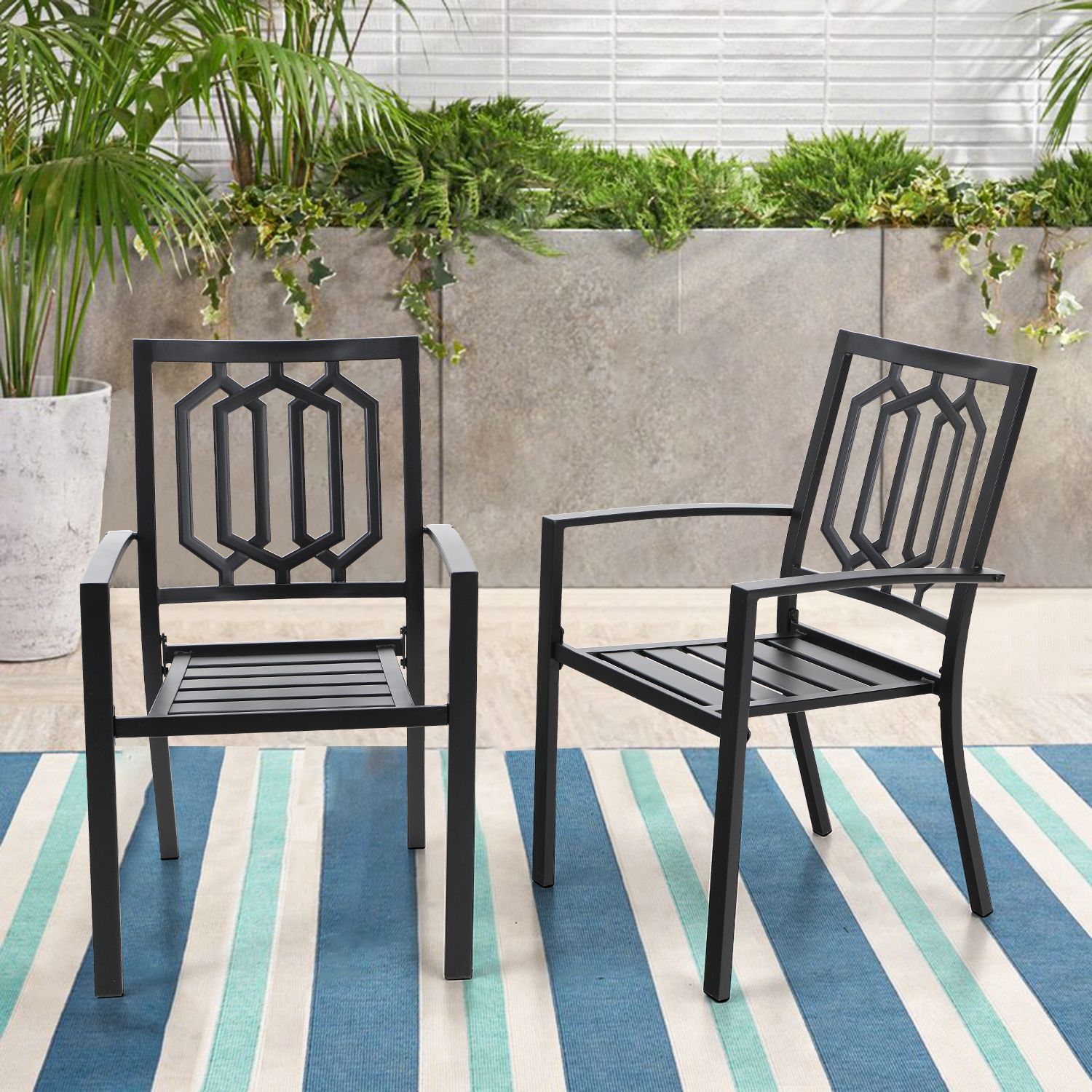 Black Outdoor Dining Chairs Regarding Best And Newest Mf Studio Outdoor Chairs Set Of 2, Iron Metal Dining 300 Lbs Weight (View 15 of 15)