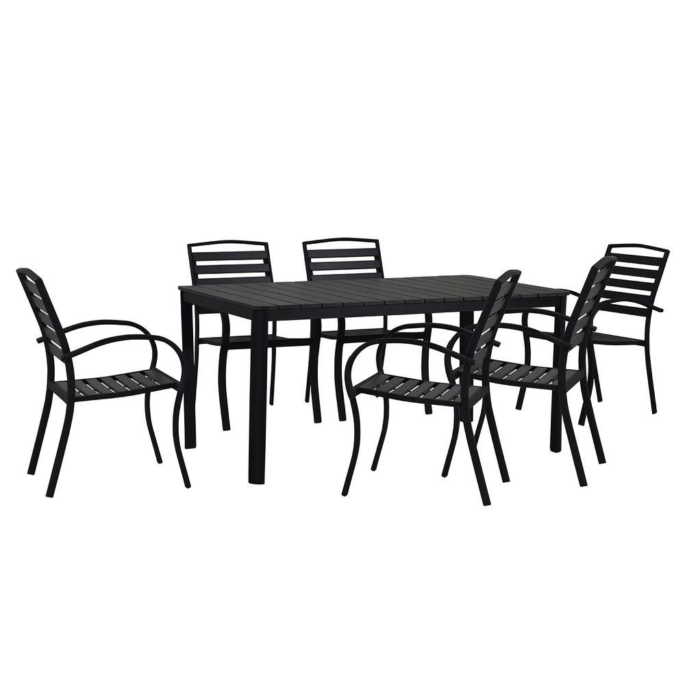 Black Outdoor Dining Modern Chairs Sets Regarding Recent Unbranded Modern Contemporary 7 Piece Black Metal Rectangular Outdoor (View 14 of 15)