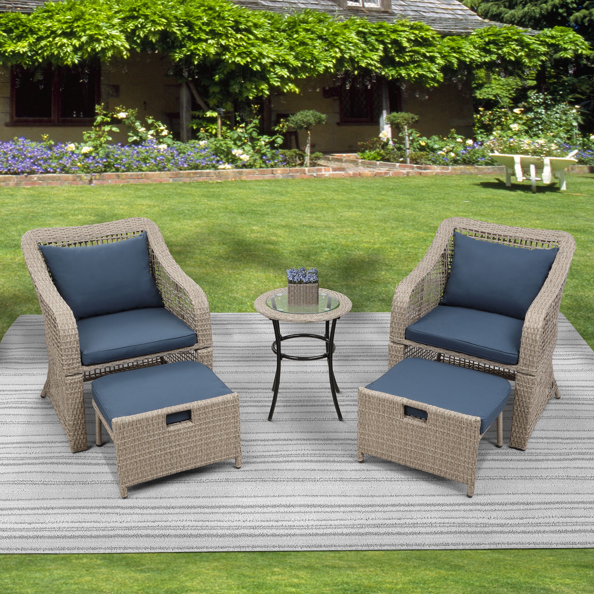 Blue 3 Piece Outdoor Seating Sets With Regard To Well Known 5 Piece Patio Furniture Set, Outdoor Bistro Set, Chairs And Table Patio (View 10 of 15)