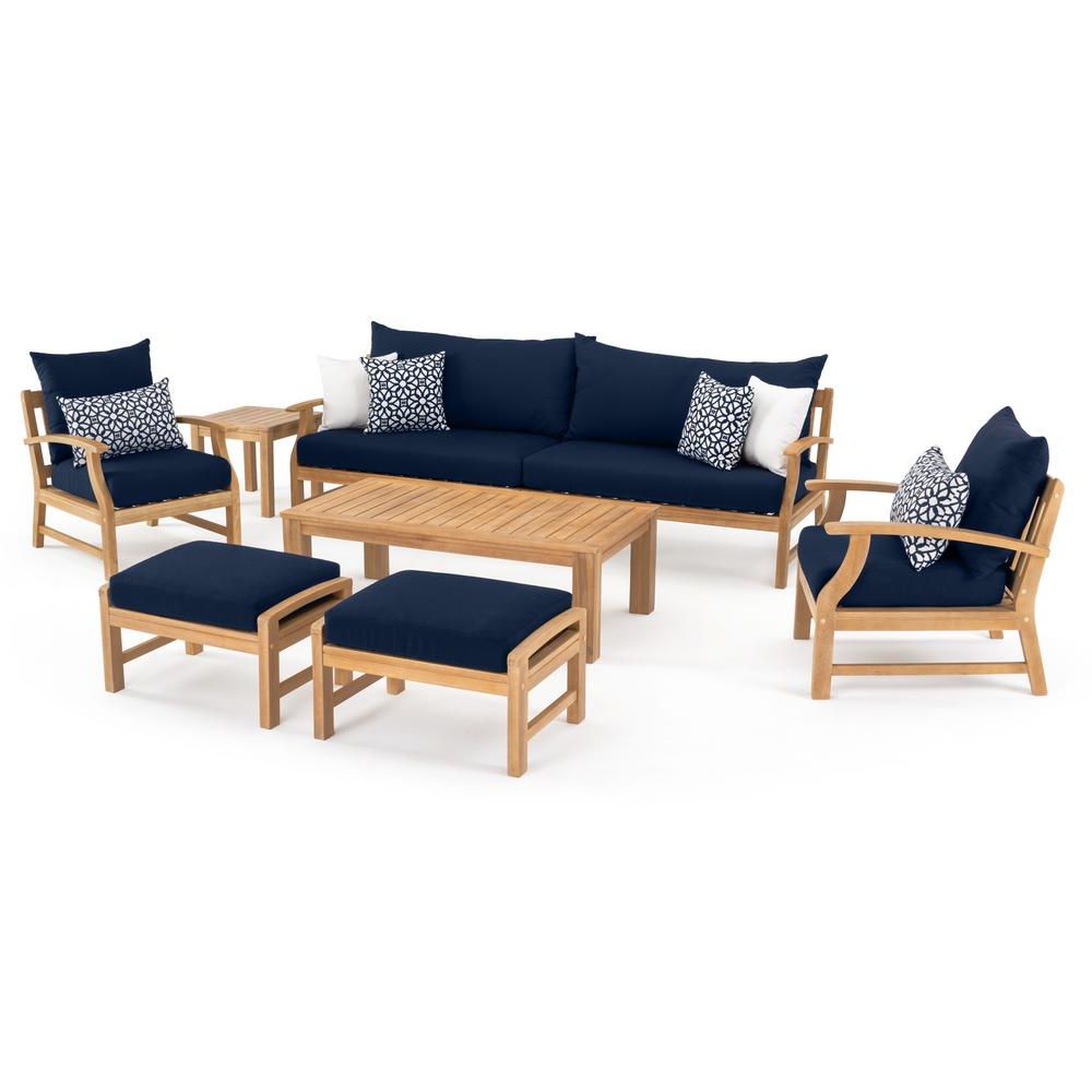 Blue Cushion Patio Conversation Set Throughout Widely Used Rst Brands Kooper 8 Piece Wood Patio Conversation Set With Sunbrella (View 11 of 15)