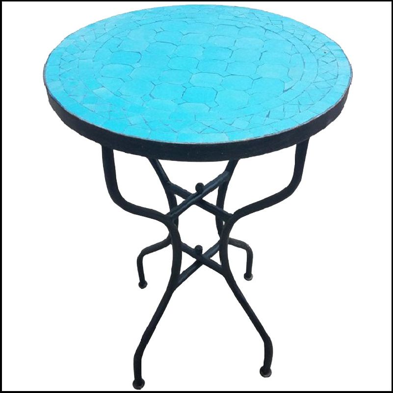 Blue Mosaic Black Iron Outdoor Accent Tables With Regard To Fashionable 20" All Turquoise Moroccan Mosaic Table – Living Morocco (View 8 of 15)