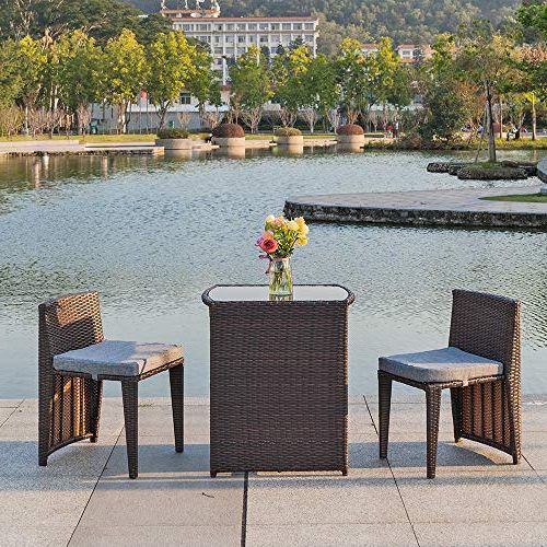 Bonnlo 3 Pcs Outdoor Wicker Patio Set, Rattan Bistro Set With Glass Top Throughout Preferred Outdoor Wicker Cafe Dining Sets (View 13 of 15)
