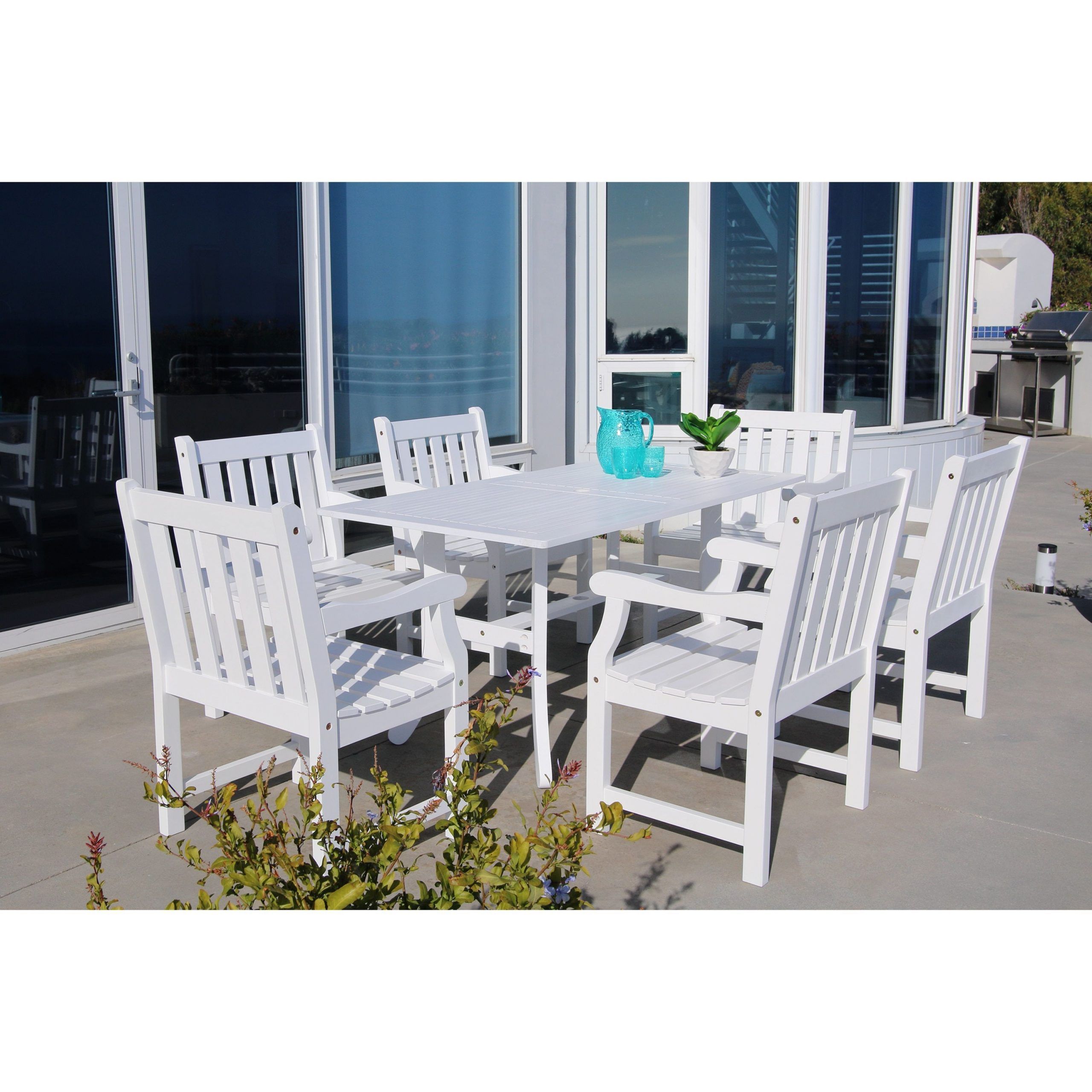 Bradley Eco Friendly 7 Piece Outdoor White Hardwood Dining Set With With Regard To Most Popular White Rectangular Patio Dining Sets (View 14 of 15)