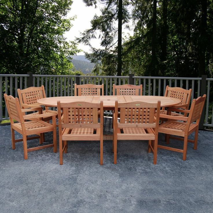 Brown 9 Piece Outdoor Dining Sets In Best And Newest International Home Amazonia 9 Piece Brown Wood Frame Patio Dining Set (View 3 of 15)