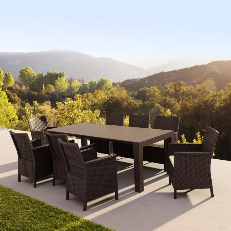 Brown 9 Piece Outdoor Dining Sets Throughout Most Recently Released California Extendable Dining Set 9 Piece Brown Isp8066s Br (View 8 of 15)