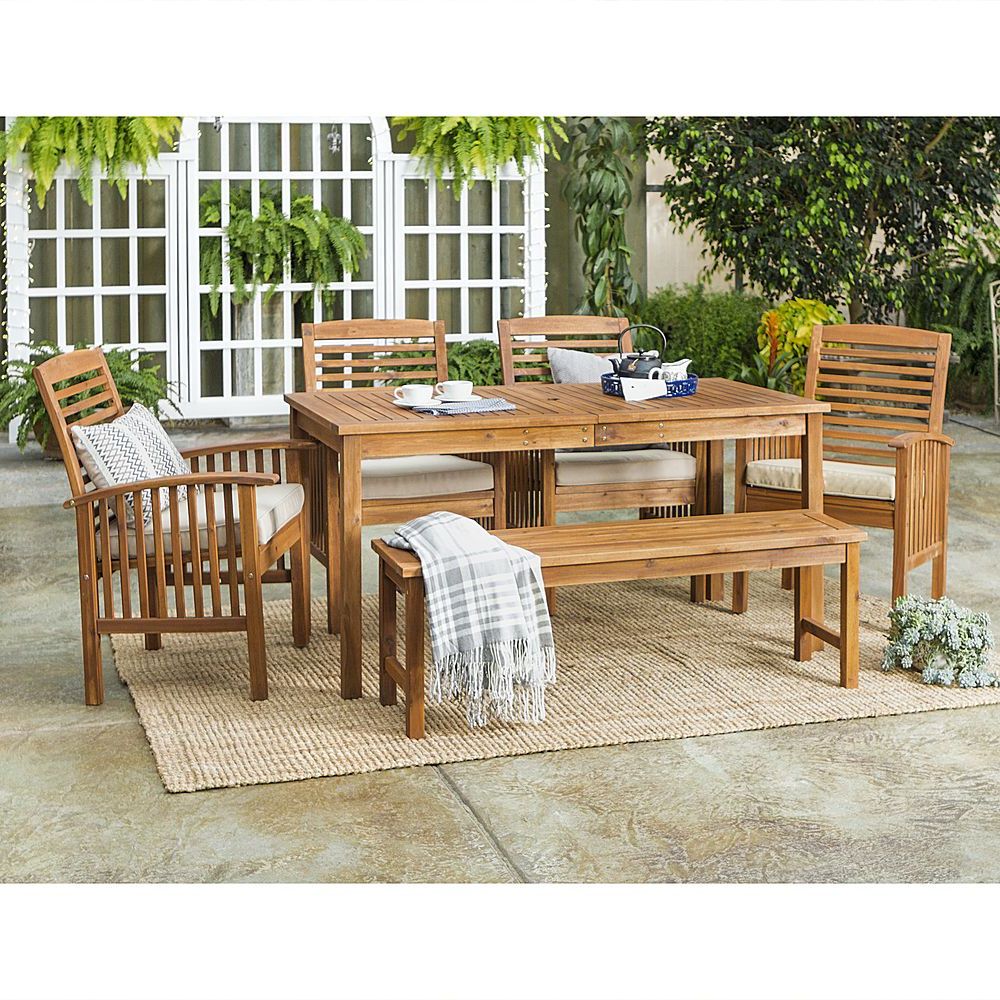 Brown Acacia 6 Piece Patio Dining Sets Pertaining To Trendy Best Buy: Walker Edison 6 Piece Everest Acacia Wood Patio Dining Set (View 10 of 15)